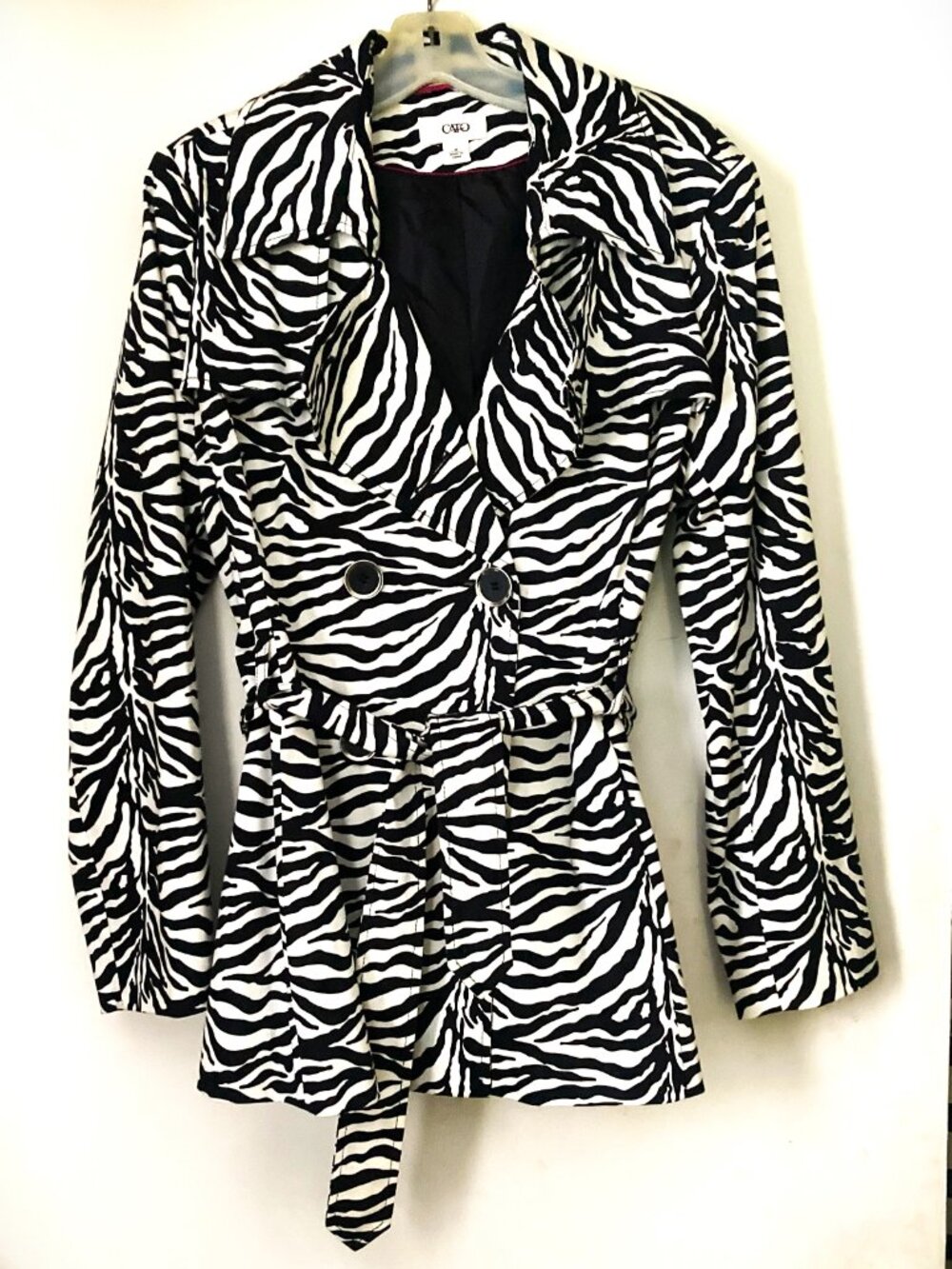 NWOT CATO Woman Zebra Print Lightweight Lined Jacket with Tie Belt - Size M